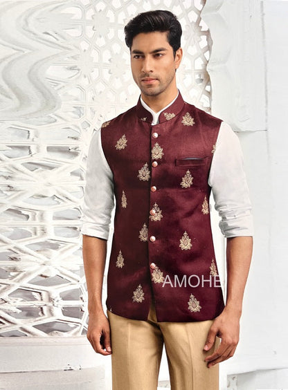 Indian Ethnic Nehru Jacket for Men, Bandi Jacket for Wedding