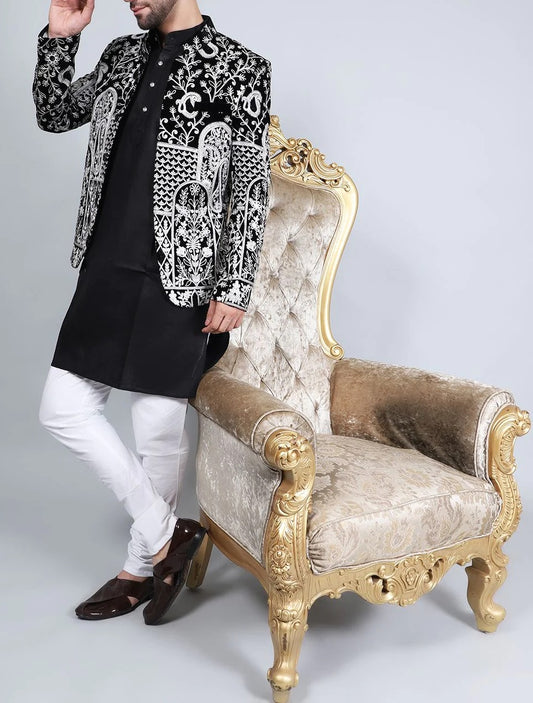 Indian Ethnic Stylish Heavy Embroidery Jodhpuri Suit with Kurta Pajama for Man