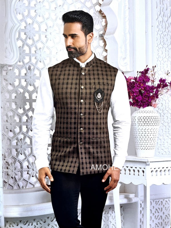 Tweed Wool Checks Nehru Jacket for Man