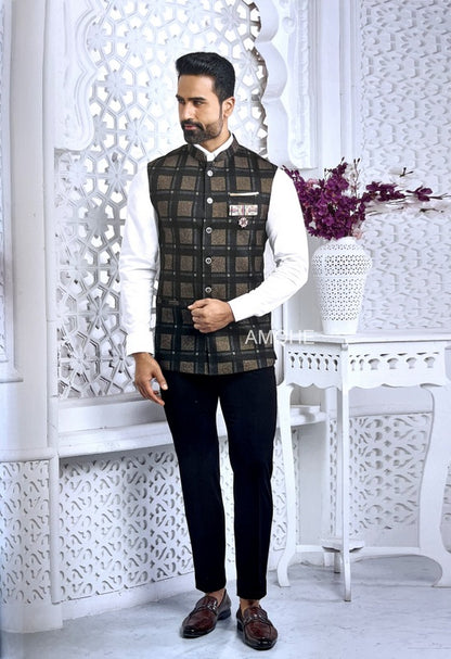 Tweed Wool Checks Nehru Jacket for Man