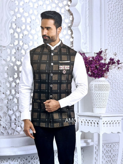 Tweed Wool Checks Nehru Jacket for Man