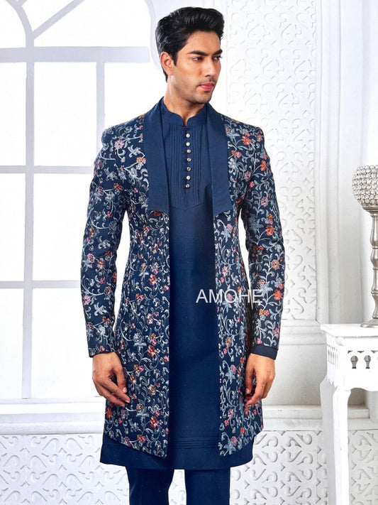 Indian Ethnic Sequin Embroidery open Indowestern with Kurta and Pajama Set