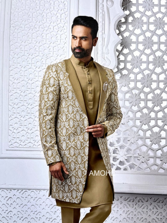 Indian Ethnic Sequin Embroidery Indowestern with Kurta and Pajama Set