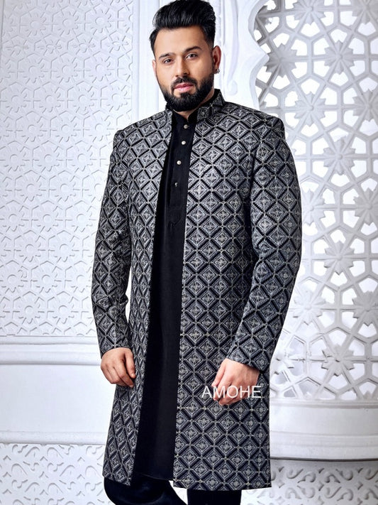 Indian Ethnic Sequin Embroidery open Indowestern with Kurta and Pajama Set