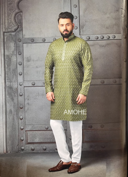 Indian Ethnic Embroidery Sequence Kurta & Pajama Set Man