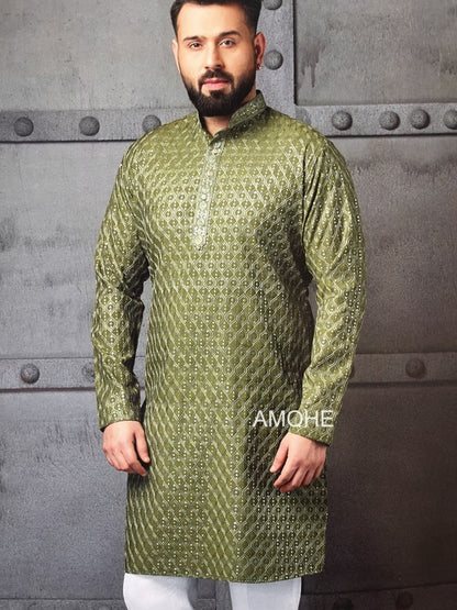 Indian Ethnic Embroidery Sequence Kurta & Pajama Set Man