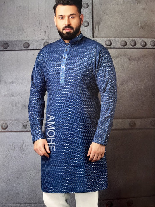 Indian Ethnic Embroidery Sequence Kurta & Pajama Set Man