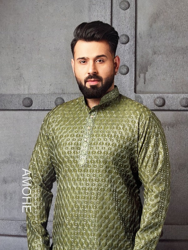 Indian Ethnic Embroidery Sequence Kurta & Pajama Set Man