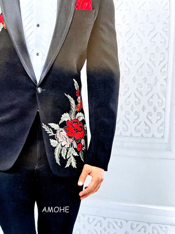 Ethnic Sequins Zari Thread Embroidery Work Tuxedo Suit for Man Black