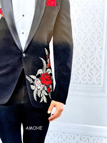 Ethnic Sequins Zari Thread Embroidery Work Tuxedo Suit for Man Black