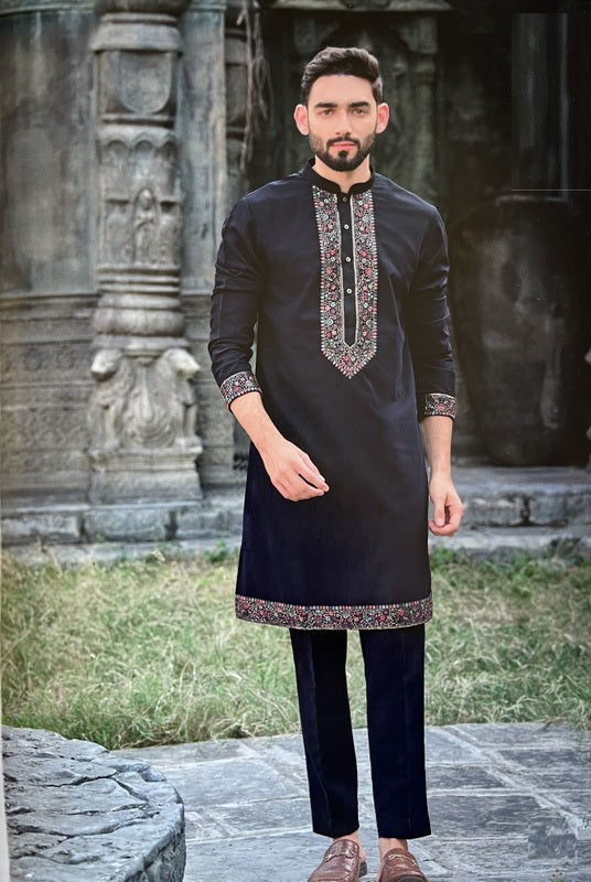 Indian Ethnic Long Open Nehru Jacket with Kurta Pajama Man